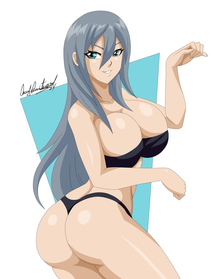 1girls ass blue_eyes cat_pose cathy_(yu-gi-oh!_zexal) female huge_ass huge_breasts long_hair looking_at_another pose ravern_clouk ravernclouk silver_hair solo underwear voluptuous young yu-gi-oh! yu-gi-oh!_zexal