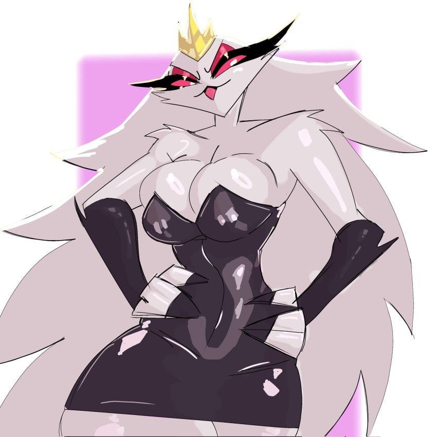 bird bird_girl bird_humanoid black_clothes black_clothing crown demon demon_girl female female_focus female_only goetia helluva_boss royal royalty skimpy skimpy_outfit someuser stella_(helluva_boss) white_feathers