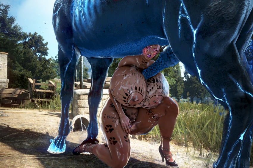 3d bdo beastiality bimbo black_desert_online blacked blonde_hair body_writing cow_ears cow_horns cow_print cow_tits cum_on_body cum_on_breasts cum_on_face cum_on_thighs cumdumpster dark_elf degradation elf elves horse horsecock huge_breasts humiliation interracial onahole pregnant pregnant_belly qos qos_tattoo queen_of_spades raceplay ranger_(black_desert) screencap screenshot sperm_tattoo succubus succubus_horns tattoo tattoos toilet urinal video_game yourbdowhore zoophilia