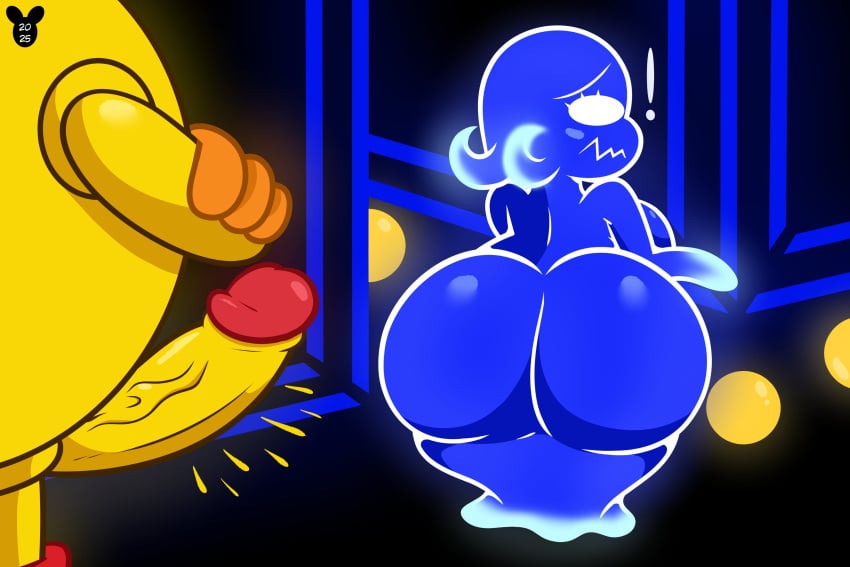 ass_focus backboob big_breasts big_butt casual_nudity female gameplay_mechanics ghost ghost_girl huge_ass huge_cock luanctoons nude pac-man pac-man_(series) penis pinky_(pac-man) shortstack