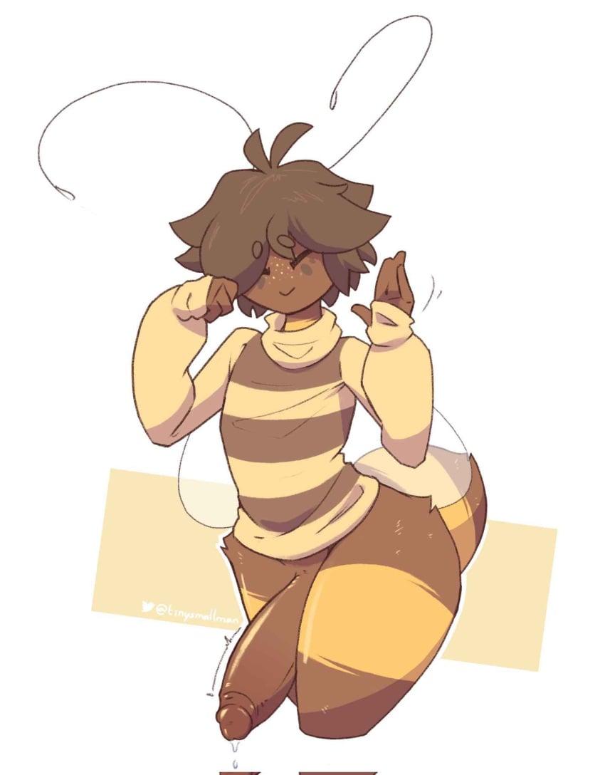 bee bug furry highres large_penis mazus_(tinysmallman) non-web_source original otoko_no_ko penis precum precum_drip smile source_request sweater tinysmallman waving wide_hips