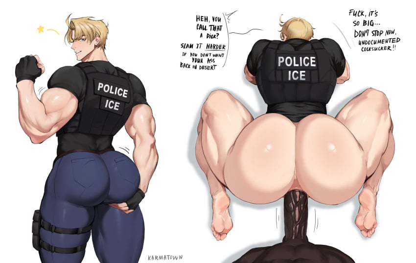 america_(hetalia) anal anal_sex ass ass_bigger_than_head axis_powers_hetalia back_view big_ass big_butt big_penis bottomless bottomless_male clothed clothing cocky cocky_smile dark-skinned_male feet flexing flexing_bicep gay karmatown looking_back male male_focus male_only muscular muscular_male penetration penis penis_in_ass police police_uniform pov smirk spread_legs veiny_penis yaoi