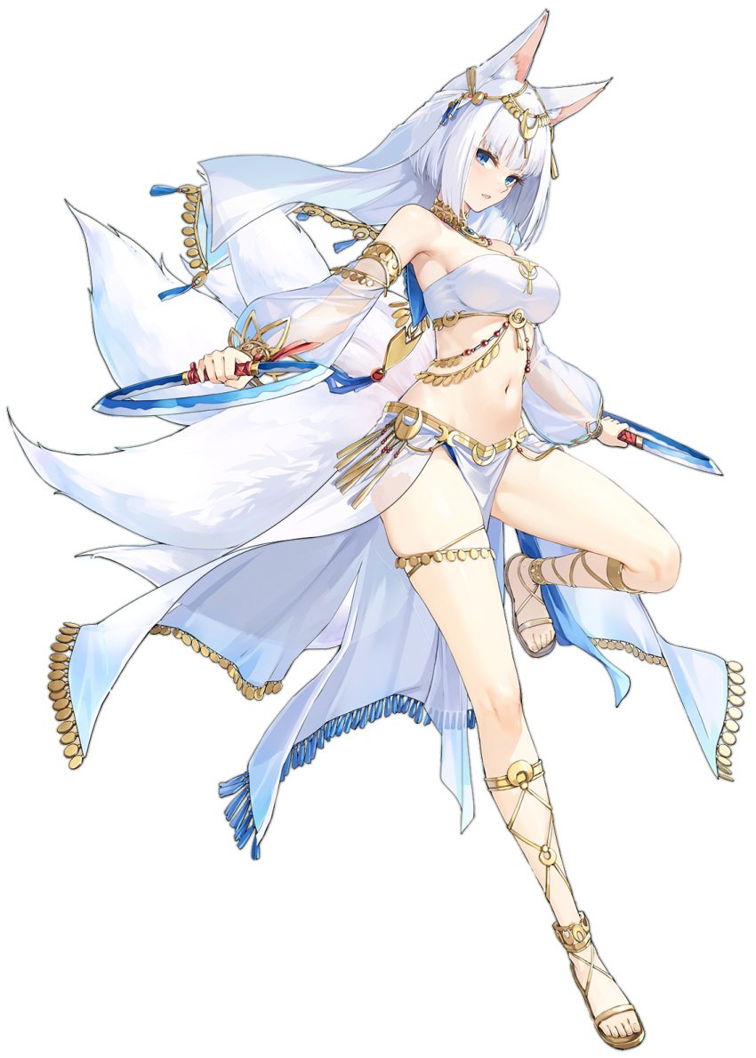 animal_ear_fluff animal_ears arabian arabian_clothes azur_lane belly_dancer bikini dancer_outfit eyebrows_visible_through_hair female fox fox_ears fox_girl fox_tail game hair_ornament kaga_(azur_lane) kitsune kitsunemimi kyuubi large_breasts large_tail mask multiple_tails official_alternate_costume official_art short_hair silk tail upper_body white_hair white_tail