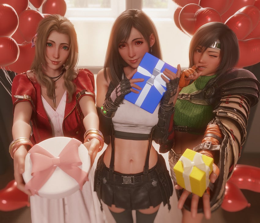 aerith_gainsborough final_fantasy_vii ria-neearts tagme tifa_lockhart valentine&#039;s_day yuffie_kisaragi