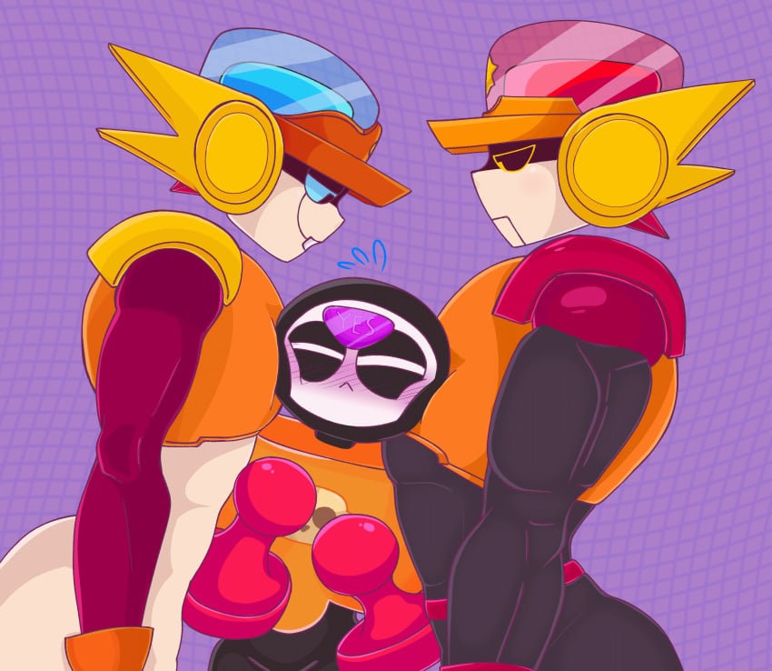 blush brawl_stars digital_art digital_drawing_(artwork) digital_media_(artwork) gay jachy larry_(brawl_stars) lawrie_(brawl_stars) male male_only meeple_(brawl_stars) no_sex not_porn purple_background questionable supercell