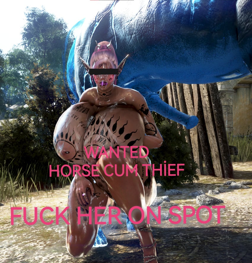 3d bdo beastiality bimbo black_desert_online blacked blonde_hair body_writing censored_eyes cow_ears cow_horns cow_print cow_tits cum_on_body cum_on_breasts cum_on_face cum_on_thighs cumdumpster dark-skinned_male dark_elf degradation elf elves horse horsecock huge_breasts humiliation interracial onahole pregnant pregnant_belly qos qos_tattoo queen_of_spades raceplay ranger_(black_desert) screencap screenshot sperm_tattoo succubus succubus_horns tattoo tattoos toilet urinal video_game wanted_poster yourbdowhore zoophilia