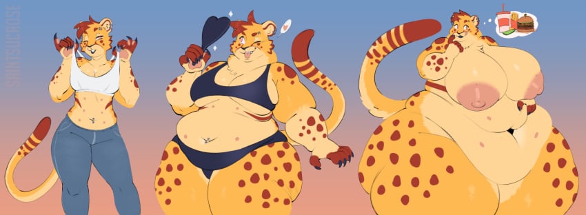 1girls admiring_self anthro ass belly belly_rolls big_ass big_belly big_breasts breasts cheetah claws deep_navel digital_media_(artwork) fat_arms fat_rolls felid feline female food furry hi_res huge_ass huge_belly huge_breasts huge_thighs inverted_nipples mammal midriff morbidly_obese morbidly_obese_female navel navel_piercing nipples obese obese_female one_eye_closed overweight overweight_female piercing saintsucrose solo spots thick_thighs tongue tongue_out weight_gain wide_hips wink