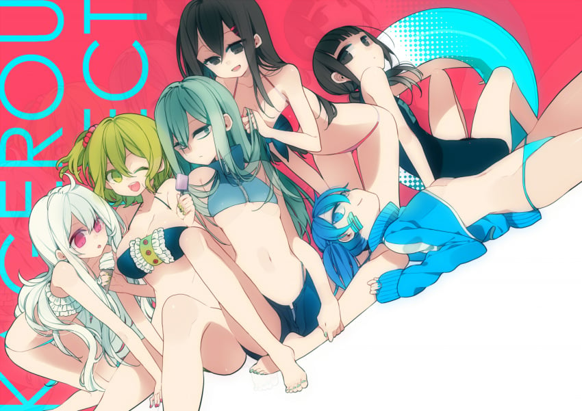 5girls asahina_hiyori bikini enomoto_takane kagerou_project kido_tsubomi kisaragi_momo kozakura_marry kozakura_mary mekakucity_actors pixiv2824194 safe swim_suit tagme tateyama_ayano