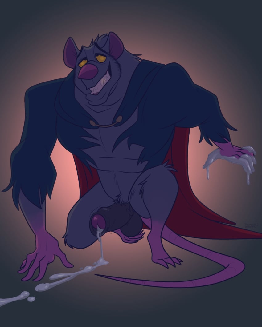 1boy 2019 5_fingers anthro artist_name big_penis bottomless cape clothed clothing cum cum_on_ground cum_on_hand digital_media_(artwork) disney erection glans hi_res humanoid_penis male male_only mammal penis professor_ratigan rat rodent sharp_teeth solo teeth the_great_mouse_detective toomuchdynamite torn_clothing uncut