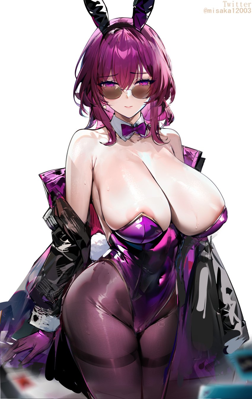 breasts bunnysuit cleavage female girl honkai:_star_rail honkai_(series) kafka_(honkai:_star_rail) misaka_12003-gou purple_eyes purple_hair