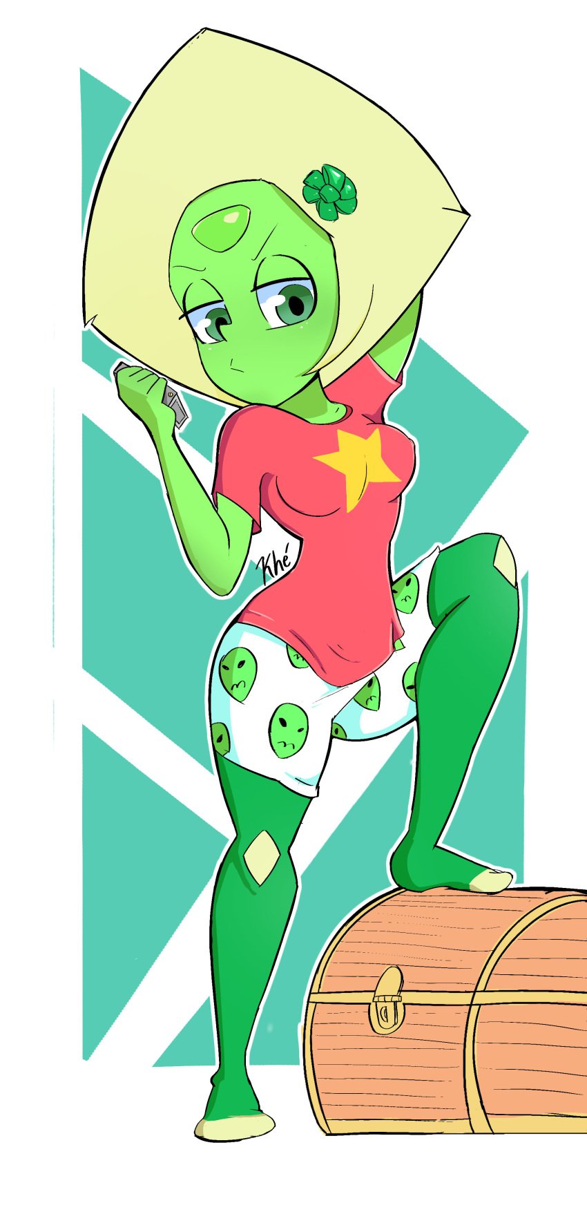 boxer_shorts cartoon_network clothing gem_(species) green_eyes green_skin ohiekhe on_phone peridot_(steven_universe) shorts small_breasts standing steven_universe underwear