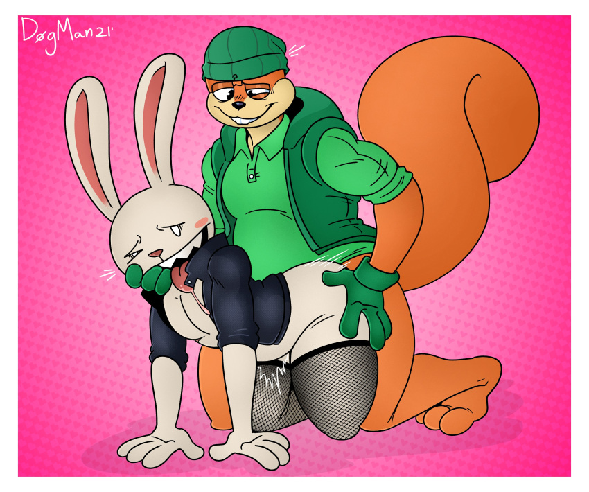 anal bunny finger_in_mouth fishnet_stockings fishnets gay max_(sam_and_max) rabbit sam_and_max squirrel yaoi