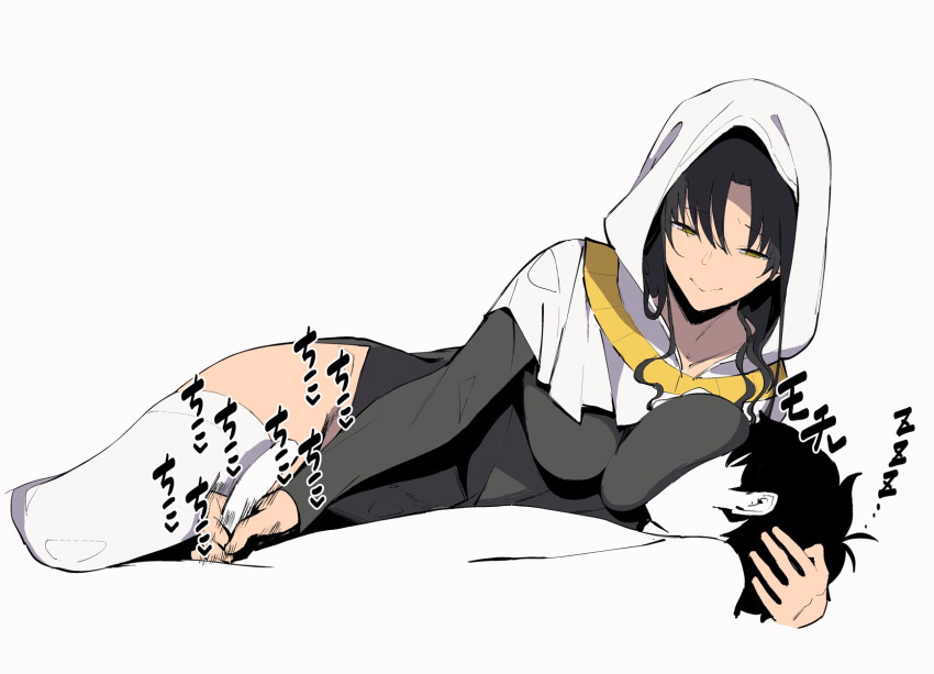 black_hair breastfeeding breasts fate/grand_order fate_(series) fujimaru_ritsuka_(male) habit handjob highres jikatarou large_breasts long_hair nun nursing_handjob sesshouin_kiara thighhighs yellow_eyes