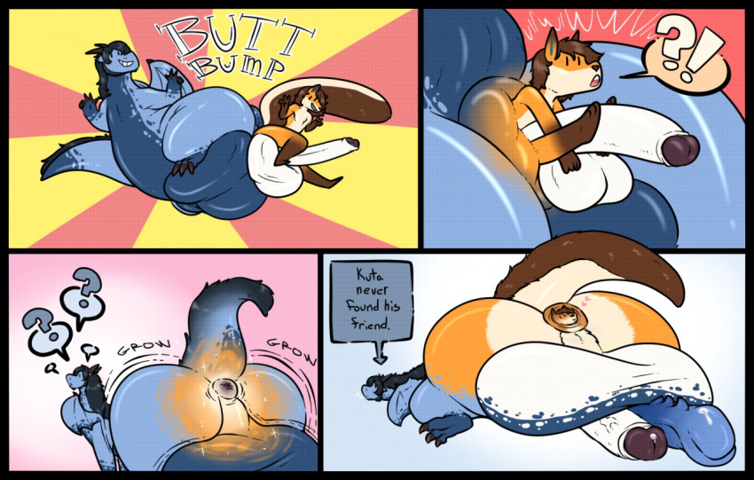 ! ? accidental_vore anus balls big_balls butt_transformation canid canine comic dragon duo fox head_between_cheeks heyitshappydoodles huge_balls humor hyper hyper_balls hyper_penis karathefox male mammal merging penis rykuta tail text transformation uncut what wings yaoi