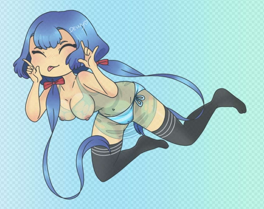 1girls blue_hair breasts dewteardrops female floating fnafhs kneesocks panties solo usagi_(fnafhs) usagi_bon