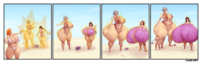 3girls ass_bigger_than_head ass_bigger_than_torso beach bikini bleach breasts_bigger_than_head bursting_breasts enormous_ass enormous_breasts flamingsanity giantess giantess_growth growth growth_ray growth_sequence happy hyper hyper_ass hyper_breasts hyper_hips hyper_thighs long_hair multiple_girls tagme thick_thighs