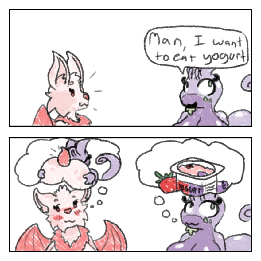 2_panel_comic anal anthro ass bat big_breasts big_butt blueberry_(fruit) blush breasts comic countershading dairy_products dialogue digital_drawing_(artwork) digital_media_(artwork) duo ears_down female female/female female_rimming_female food fruit fur generation_6_pokemon goodra hi_res huge_breasts looking_away mammal membrane_(anatomy) membranous_wings misunderstanding nameless_character nintendo nude oral pink_body pink_ears pink_fur pink_inner_ear pink_nose pink_tail pink_wings pivoted_ears plant pokemon pokemon_(species) purple_body purple_countershading purple_skin purple_tail rimming sex slime smile speech_bubble strawberry tail thought_bubble wings yogurt yogurt_(yogurtbeans) yogurtbeans