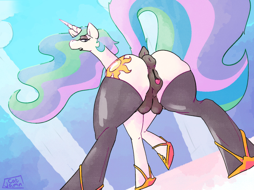 animal_genitalia anthro anus ass breasts catjam_(artist) clothing crotchboobs cutie_mark female friendship_is_magic genitals hasbro hi_res legwear looking_at_viewer my_little_pony princess_celestia_(mlp) pussy solo stockings