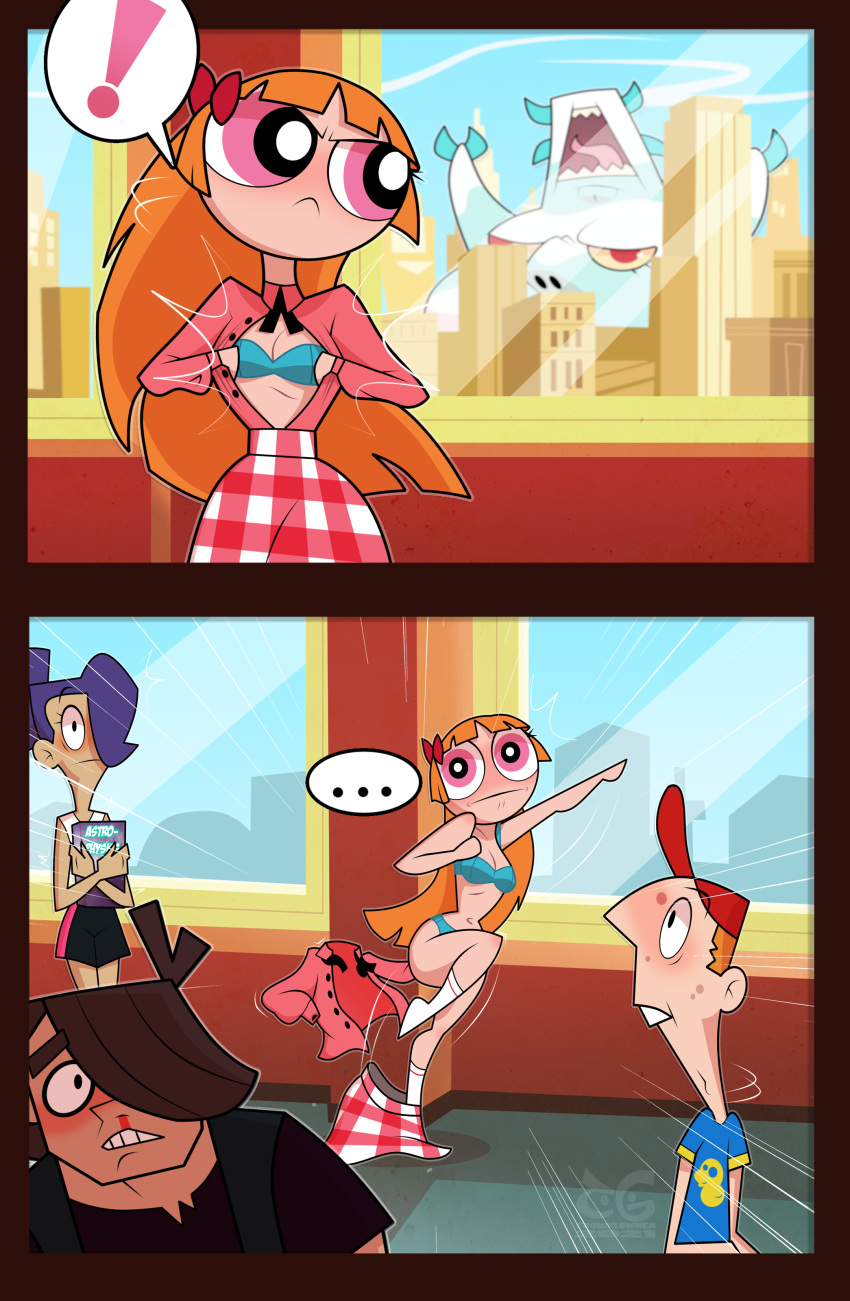 aged_up blossom_(powerpuff_girls) blouse blouse_removed cartoon_network clothing_aside embarrassed embarrassed_female euf female long_hair nosebleed orange_hair powerpuff_girls skirt skirt_removed socks toonami toongrowner unaware_exhibitionist underwear undressing