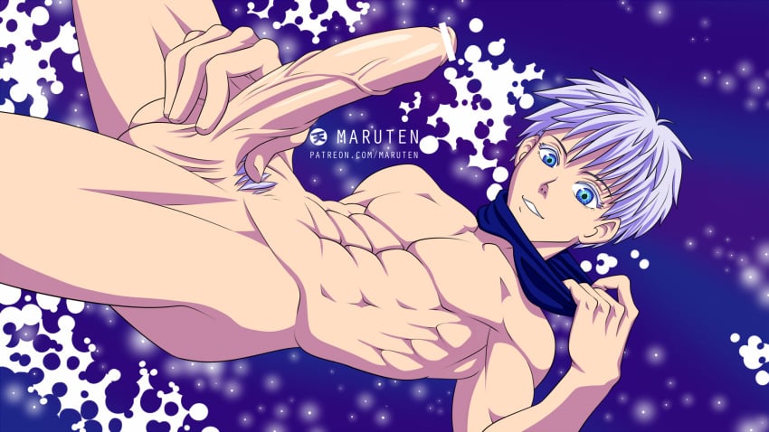 1boy bara blue_eyes jujutsu_kaisen maruten muscular_male nude_male pecs penis pubic_hair satoru_gojo veiny_penis