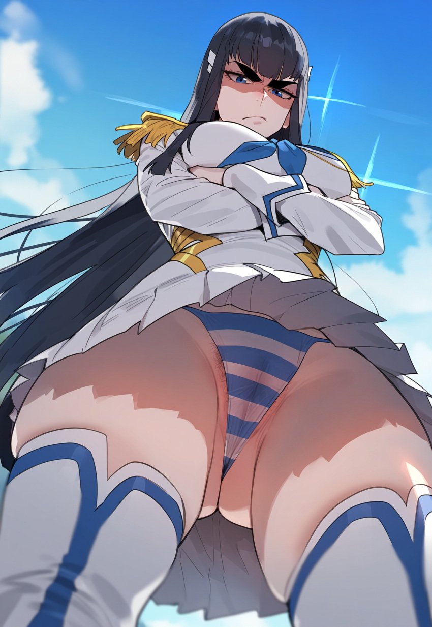 1girls ai_generated artstyle_imitation asian asian_female black_hair blue_eyes breasts female female_only floox hi_res high_resolution junketsu kill_la_kill kiryuuin_satsuki large_breasts light-skinned_female light_skin long_hair naughty_face paag stable_diffusion thiccwithaq_(ai_style) thick_thighs wide_hips