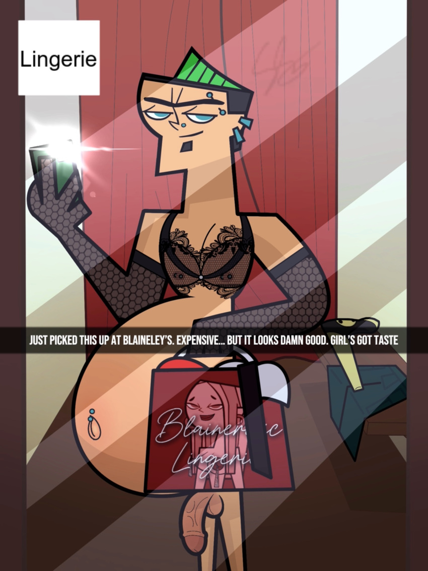 blaineley_(tdi) cock_out dressing_room duncan_(tdi) lingerie male_pregnancy mirror_reflection mirror_selfie mpreg pregnant_belly pregnant_male thestarry900 total_drama_(series) total_drama_island