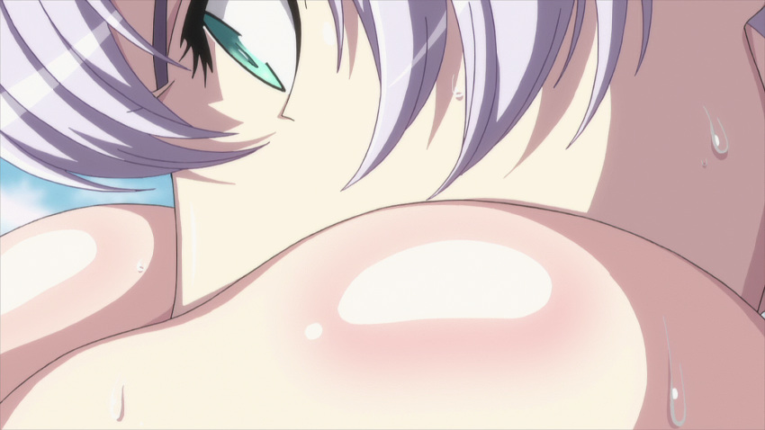 1boy aleksander_nikolaevich_her animated animated breast_feeding breast_sucking breasts female green_eyes highres hoods_entertainment huge_breasts seikon_no_qwaser silver_hair sweat uno_makoto yamanobe_tomo