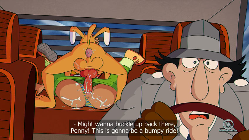 1girls 2boys anthro anus backseat balls blargsnarf brain_(inspector_gadget) canine canine_genitalia canine_on_human canine_penis car cum cum_drip cumshot ejaculation english_text erection fake_screenshot female female_human femsub human human_on_anthro inspector_gadget inspector_gadget_(character) knot male male/female male_canine male_with_female male_with_male maledom penis penny_gadget pussy sex sex_in_car straight vaginal_penetration vaginal_sex young zoophilia