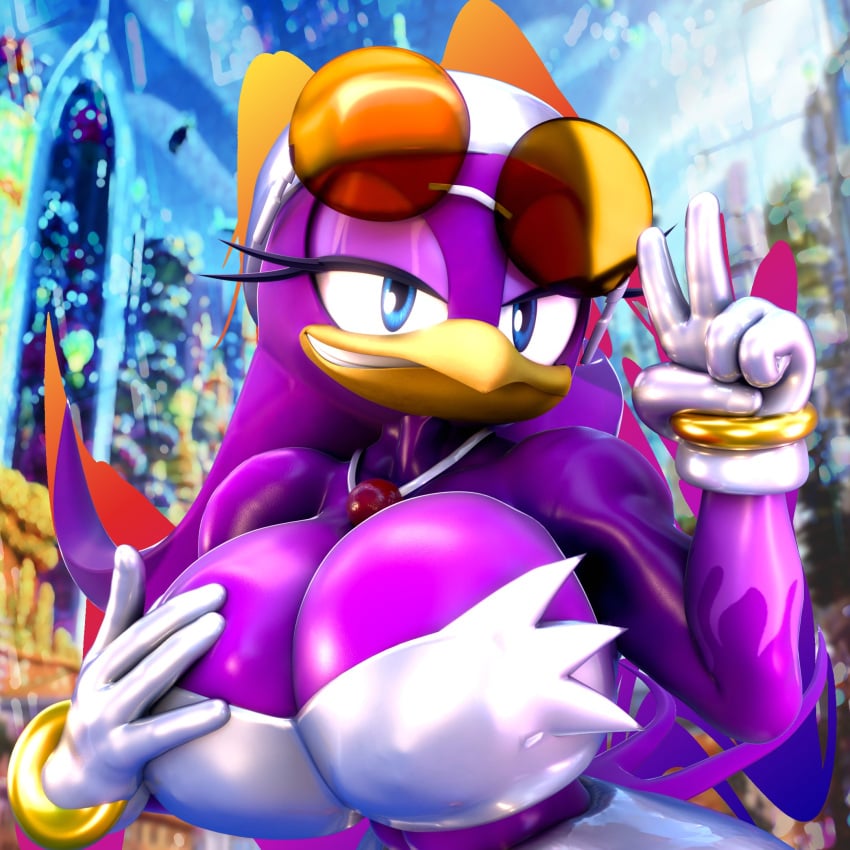 3d avian beak big_breasts big_breasts bird bird_tail blender blue_eyes cleavage crop_top furry furry_only glasses glossy gloves headwear latex long_hair mobian_(species) necklace palisal peace_sign purple_hair sega shoulders smug smug_face sonic_(series) sonic_the_hedgehog_(series) teasing teasing_viewer tight_clothing tight_pants touching_breast touching_self voluptuous wave_the_swallow