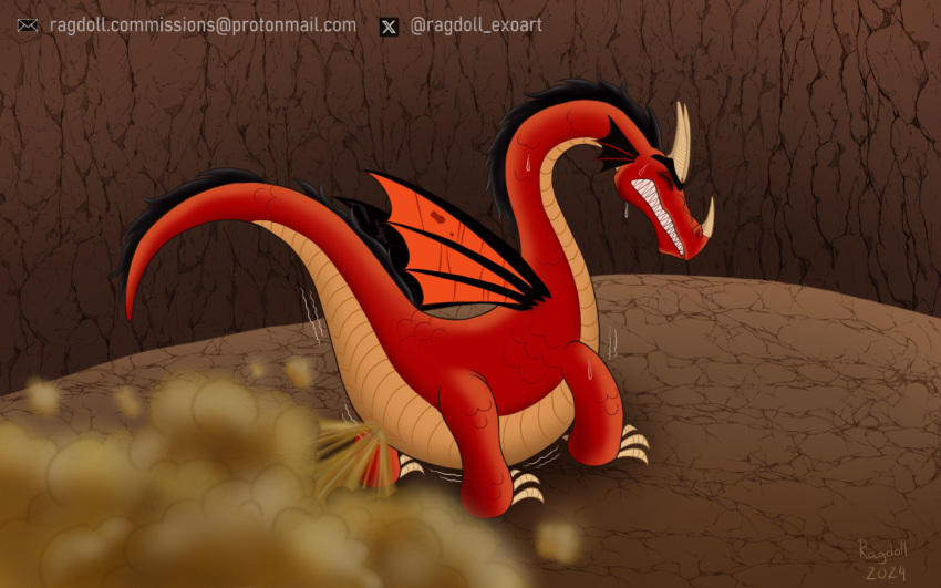 1animal cartoon cave commission commission_art dragon eproctophillia fart fart_cloud fart_fetish farting feral ragdoll_exoart(artist) samurai_jack