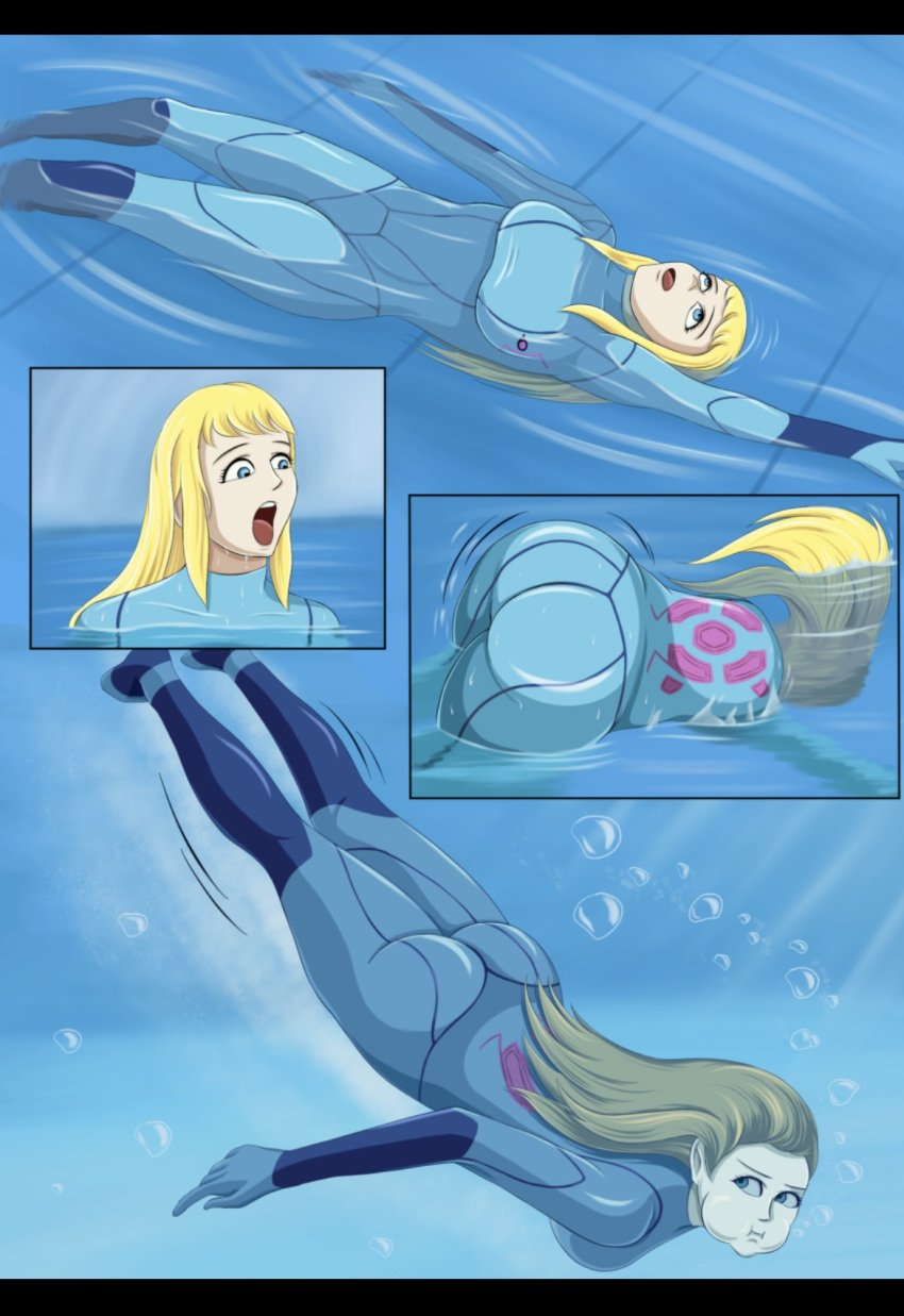 1girls air_bubbles ass breasts geldibson metroid samus_aran underwater