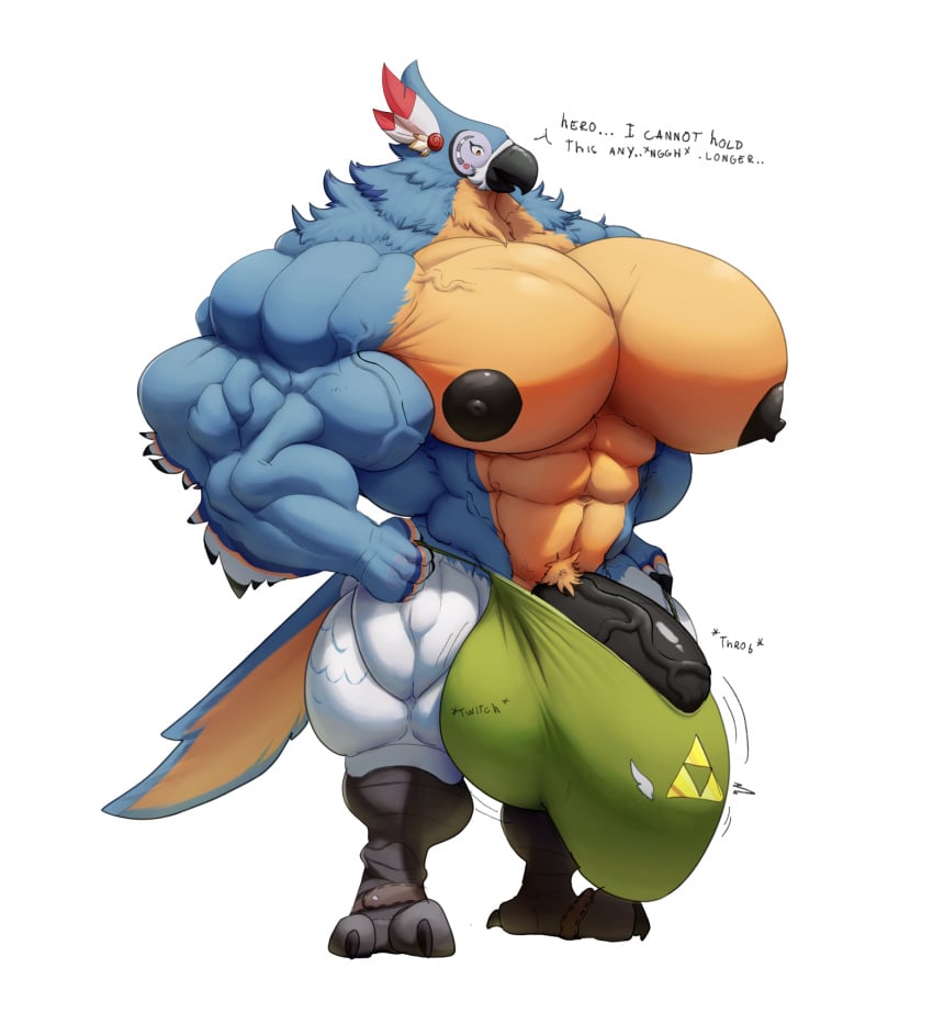 abs avian big_bulge big_pecs breath_of_the_wild bulge croconut genitals hi_res huge_bulge huge_pecs kass_(tloz) male male_focus male_only muscular neonavis nintendo pecs penis rito solo the_legend_of_zelda