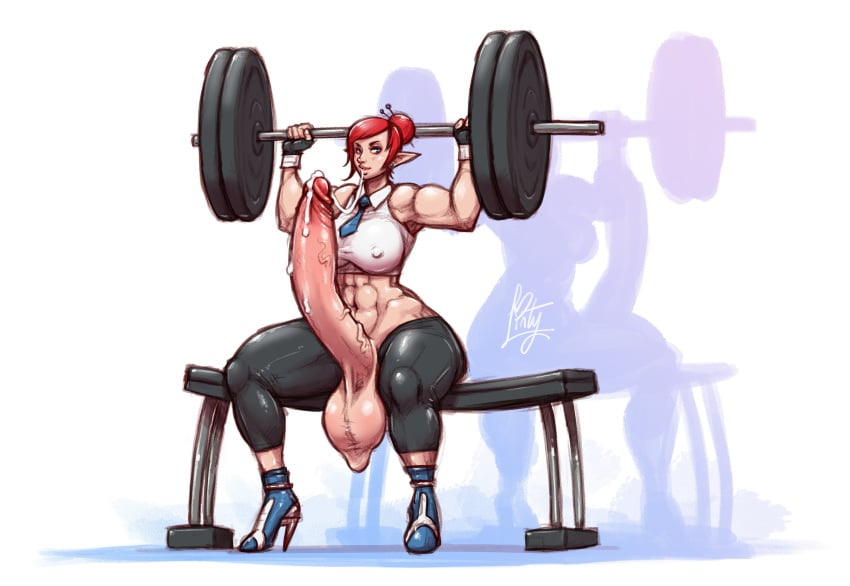 1futa abs big_breasts breasts cleavage dickgirl erect_nipples erection excessive_scrotal_skin futa_only futanari huge_cock intersex large_breasts linty moxy_(character) muscles muscular muscular_futanari nipples penis solo solo_futa testicles_clench weightlifting weights