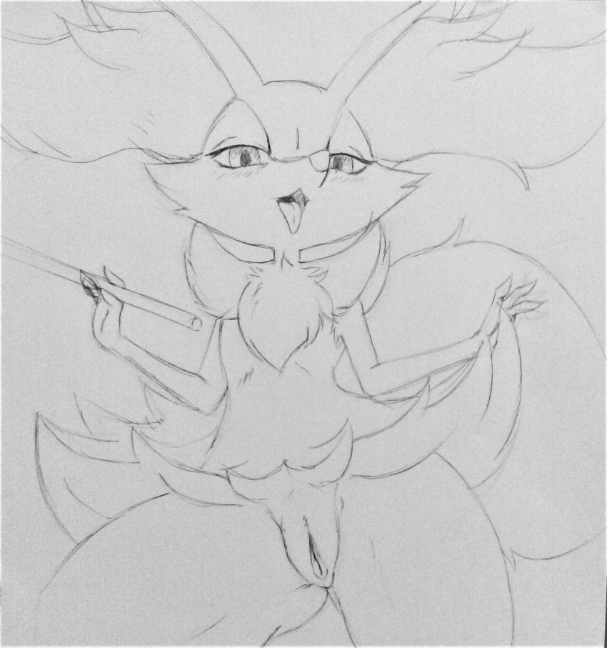 1girls anthro braixen eryz female female_only flat_chest fur furry half-closed_eyes hi_res looking_at_viewer mammal monochrome nintendo nude pokémon_(species) pokemon pokemon_(species) pokemon_xy pussy sketch stick thick_thighs vaginal_penetration video_games wide_hips