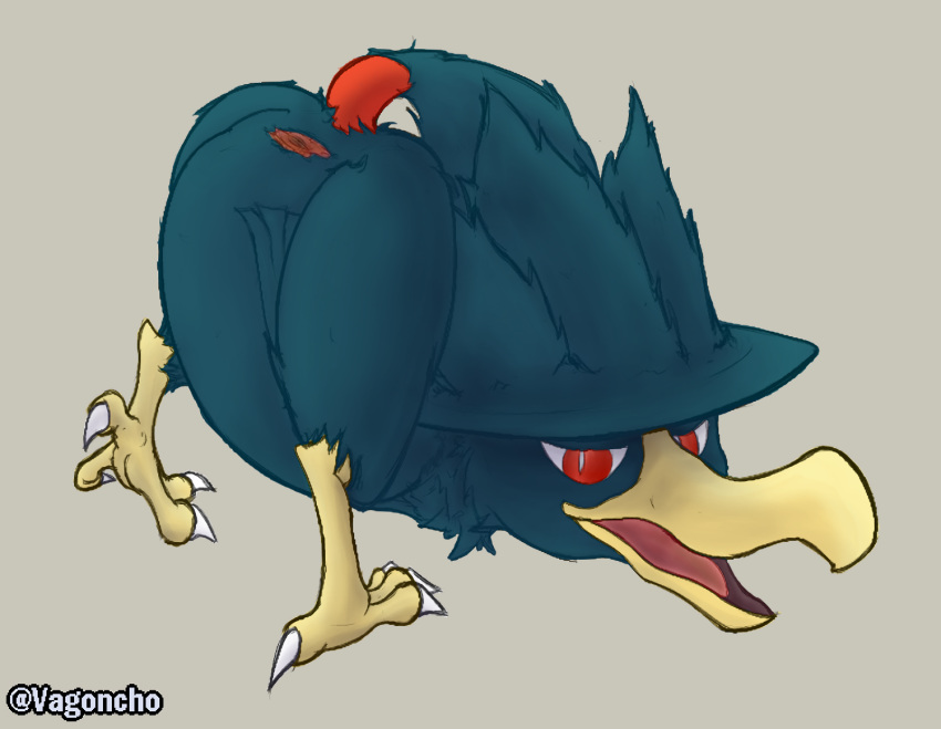 1girls animal_genitalia ass avian beak claws cloaca feet female female_only feral murkrow nintendo nude pokémon_(species) pokemon pokemon_gsc presenting presenting_hindquarters simple_background text vagoncho video_games watermark wings