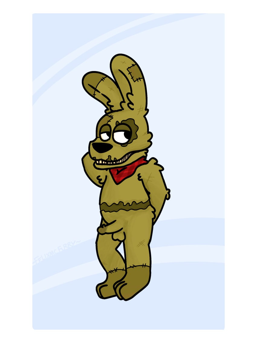 1boy 3_toes alternate_version_available animatronic anthro anthro_male anthro_only arm_behind_back arm_behind_head armpit_fluff bandana bandana_on_neck bandana_only bandanna_on_neck bandanna_only bunny cheek_fluff circumcised cock cub dick digital_media_(artwork) ear_fluff felixmcfurry five_nights_at_freddy's five_nights_at_freddy's_4 fluffy fnaf fnaf_4 fur furry furry_only green_fur hand_behind_back hand_behind_head human_penis humanoid_penis lagomorph lagomorph_humanoid lidded_eyes looking_away male male_cub male_only neckerchief neckerchief_only patch patches penis plushie-like plushtrap plushtrap_(fnaf) rabbit rabbit_boy redesign robot shaded shading shoulder_fluff simple_background small_penis solo solo_male stitches tagme withered young young_boy young_male