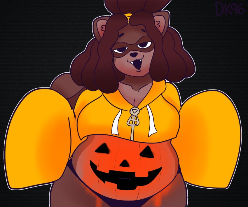 belly big_belly chubby_belly daisykitty96 female female looking_at_viewer niku_(daisykitty96) no_pants painted_belly panties pumpkin_belly solo