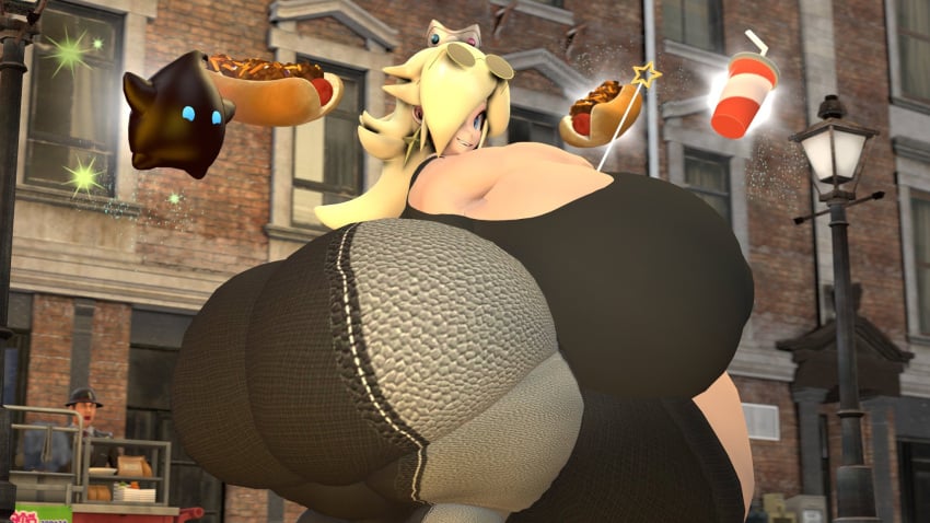 allstarman bbw black_shirt blonde_hair blue_eyes chubby fat_ass leggings mario_(series) nintendo princess_rosalina ssbbw super_mario_bros. super_mario_galaxy tight_clothing tight_leggings