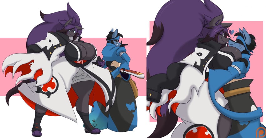 2024 accessory anji_mito anji_mito_(cosplay) anthro arc_system_works baiken baiken_(cosplay) big_breasts black_body black_bottomwear black_clothing black_fur black_highlights blue_body blue_clothing blue_fur blue_headband blue_topwear boop bottomwear breasts cleavage cleavage_overflow closed_eyes clothed clothing costume dart(dewwydartz) dart_(dewwydarts) dewwydarts dewwydartz duo eyeshadow eyewear female fur generation_4_pokemon generation_5_pokemon glasses guilty_gear guilty_gear_strive hair headband hi_res highlights_(coloring) hug huge_breasts husband_and_wife long_hair lucario makeup male male/female married_couple multicolored_body multicolored_fur nea(dewwydartz) nea_(dewwydarts) nintendo nose_boop patreon patreon_logo pokemon pokemon_(species) purple_eyeshadow purple_hair shiny_pokemon smile snout tan_body tan_fur thick_thighs topwear wearing_glasses wide_hips zoroark