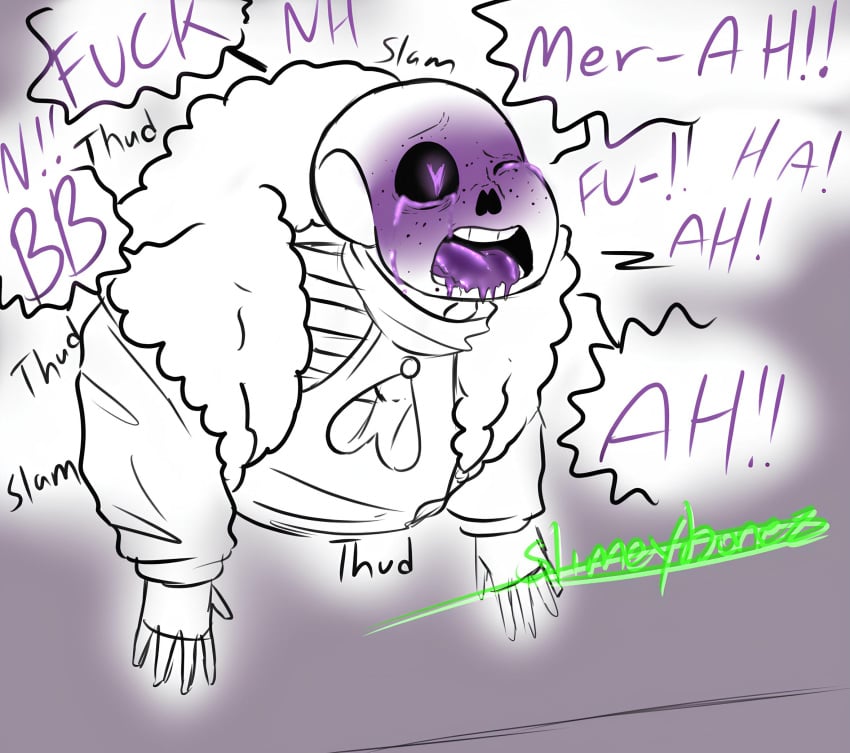 blush doggy_style drooling intense_orgasm intense_sex male male_only sans sans_au skeleton slimeybonez stuck stuck_in_wall surprised tongue tongue_out underlust underlust_sans