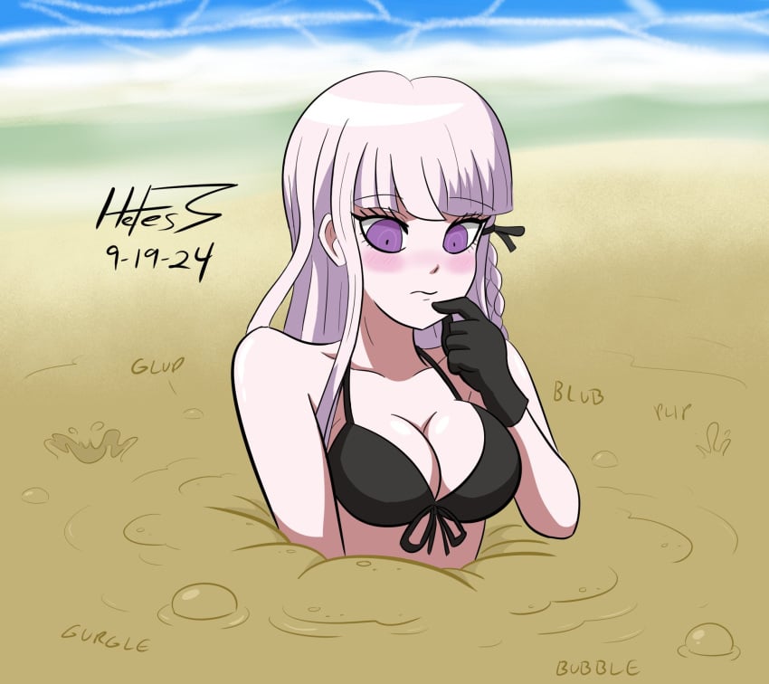 breasts danganronpa female female_only hefess kirigiri_kyouko mud quicksand solo