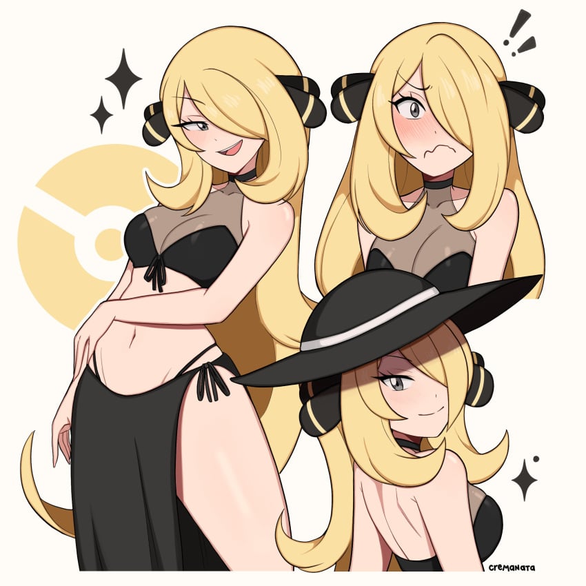 1girls back bare_arms bare_legs bare_midriff bare_shoulders bare_thighs belly belly_button bikini bikini_bottom bikini_top blonde_female blonde_hair blonde_hair blonde_hair_female blush blush bra cleavage confident cremanata curled_hair cynthia_(pokemon) embarrassed female female_focus female_only hat long_hair pale-skinned_female pale_skin panties pokemon pokemon_champion pokemon_dppt pokemon_trainer see-through see-through_clothing sfw smile softcore solo solo_female solo_focus swimsuit swimwear white_background