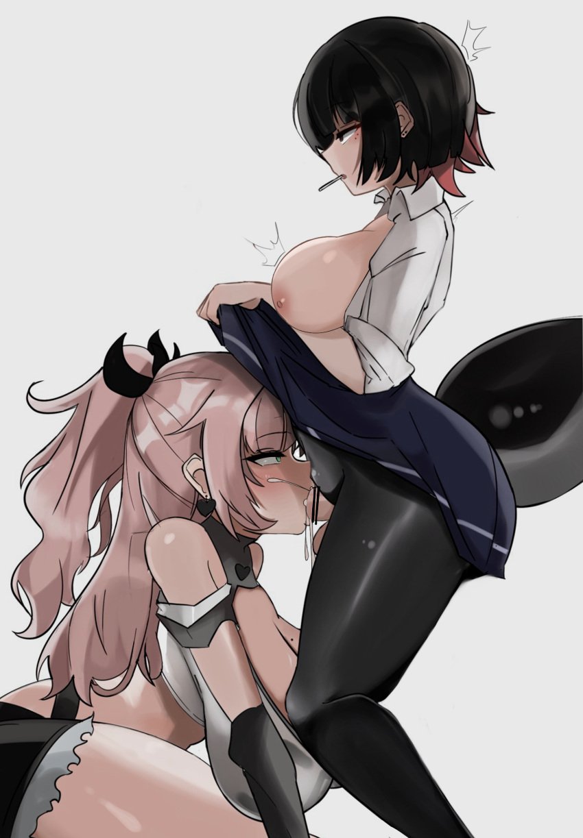 1futa 1girls areolae big_breasts big_penis black_hair blowjob blush bottomless breasts breasts_out censored cjc4848 clothed clothing cum cum_in_mouth duo ellen_joe erection exposed_breasts fellatio female futa_on_female futanari hi_res human kneeling kneeling_oral_position large_breasts light-skinned_female light-skinned_futanari light_skin long_hair mostly_clothed multicolored_hair nicole_demara nipples open_clothes oral oral_sex penis penis_in_mouth pink_hair sex shark_girl shark_tail shirt short_hair skirt skirt_lift sucking sucking_penis thick_thighs thighs twintails zenless_zone_zero