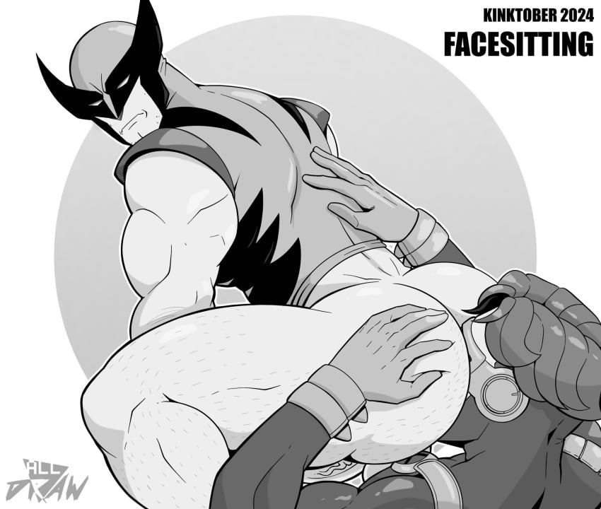 all_draw ass ass_grab bara big_ass big_ass_(male) big_butt cyclops_(x-men) facesitting gay hairy hairy_ass hairy_male james_howlett kinktober kinktober_2024 male male_focus male_only marvel marvel_comics mask masked masked_male muscular muscular_male partially_clothed penis rimjob rimming scott_summers sitting_on_face veiny_penis wolverine_(x-men) x-men yaoi