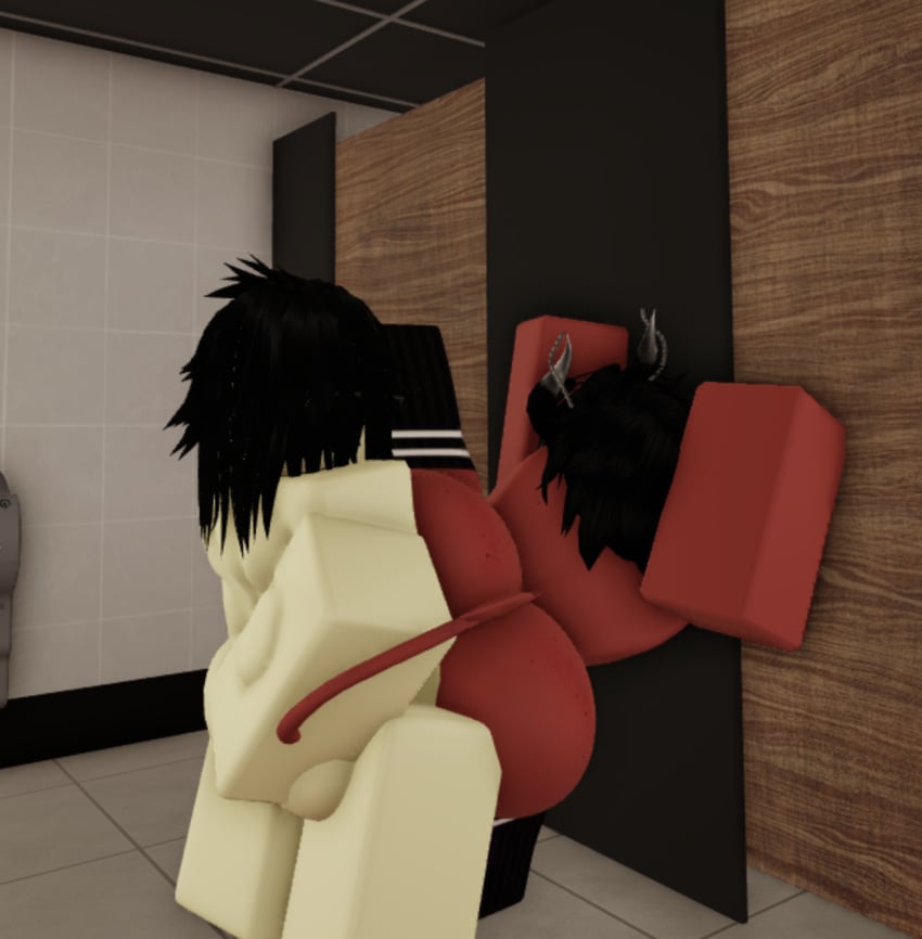 2boys anal ass_penetration bumii carrying demon femboy in_bathroom male_on_male male_penetrating original_character roblox robloxian twink vampire wall wall_sex