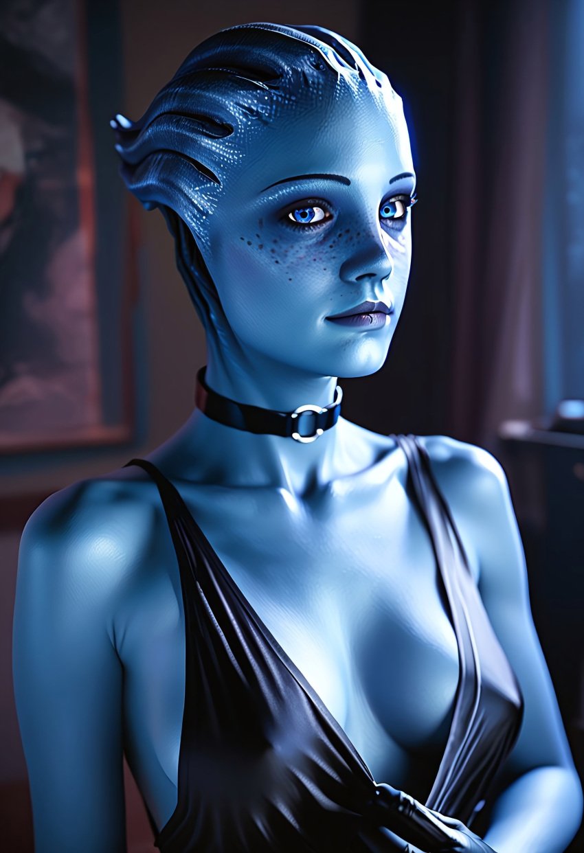 ai_generated alien asari black_dress blue_eyes blue_skin choker liara_t'soni mass_effect tagme