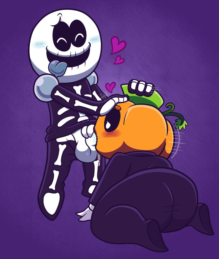 balls big_butt clothed costume fellatio heart humanoid m/m male motion_lines non-human oral oral_sex overweight overweight_male penis pump_(srpelo) sinribbons skid_(srpelo) spooky_month yaoi