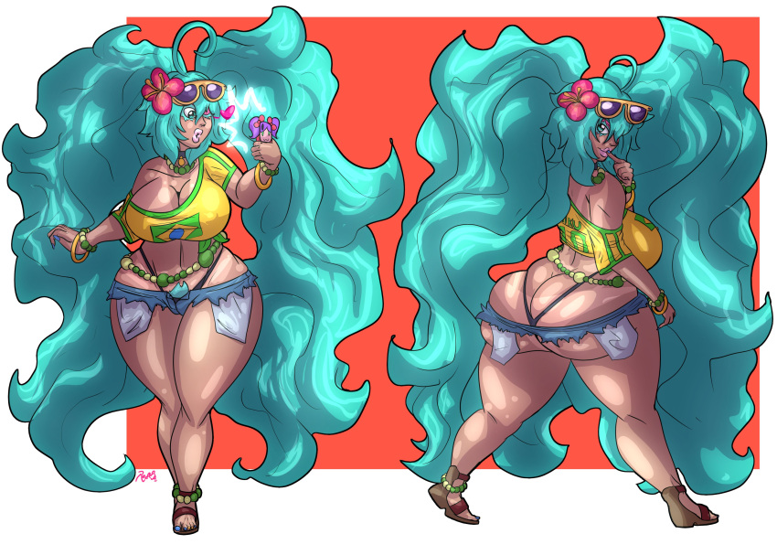 bare_midriff brazil brazilian brazilian_female brazilian_miku busty butt_crack cleavage crop_top daisy_dukes female female_focus female_only front_view hatsune_miku hourglass_figure long_hair makeup rear_view redhare sandals short_shorts skimpy skimpy_clothes t-shirt tagme tan tan_body tan_skin tanline twintails vocaloid wide_hips