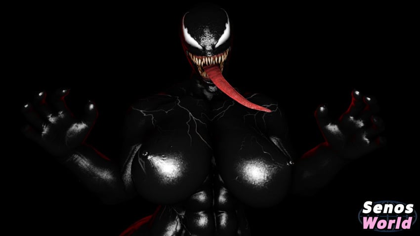 2024 3d abs areola areolae ass big_ass big_breasts breasts busty claws dark_room darkness fangs female female_focus female_only hi_res high_resolution highres horror hourglass_figure large_ass large_breasts long_tongue marvel marvel_comics muscular muscular_female nipples sfmseno she-venom smile smiling smiling_at_viewer source_filmmaker symbiote tongue_out venom_(marvel)