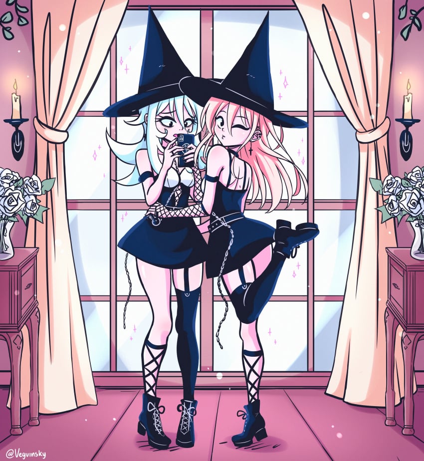 dina_(la_noche_de_walpurgis) dina_(walpurgis_night) la_noche_de_walpurgis lingerie maria_(la_noche_de_walpurgis) maria_(walpurgis_night) mexican mexican_comic mexican_female mexican_girl mexican_witch veguinsky walpurgis_night webtoon webtoon_waifu witch_costume witch_hat